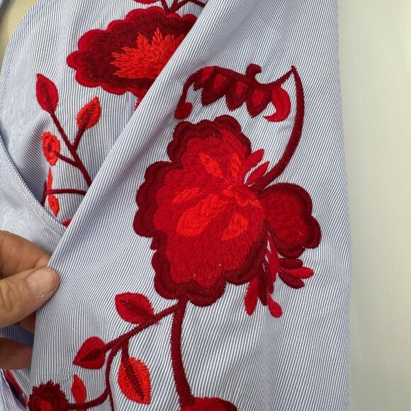 INC International Concepts Embroidered Wrap Top woman’s size small petite bishop - Picture 3 of 14